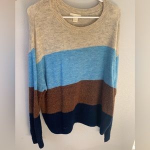H&M Blue/Tan Colorblock Crewneck Oversized Sweater Size Small